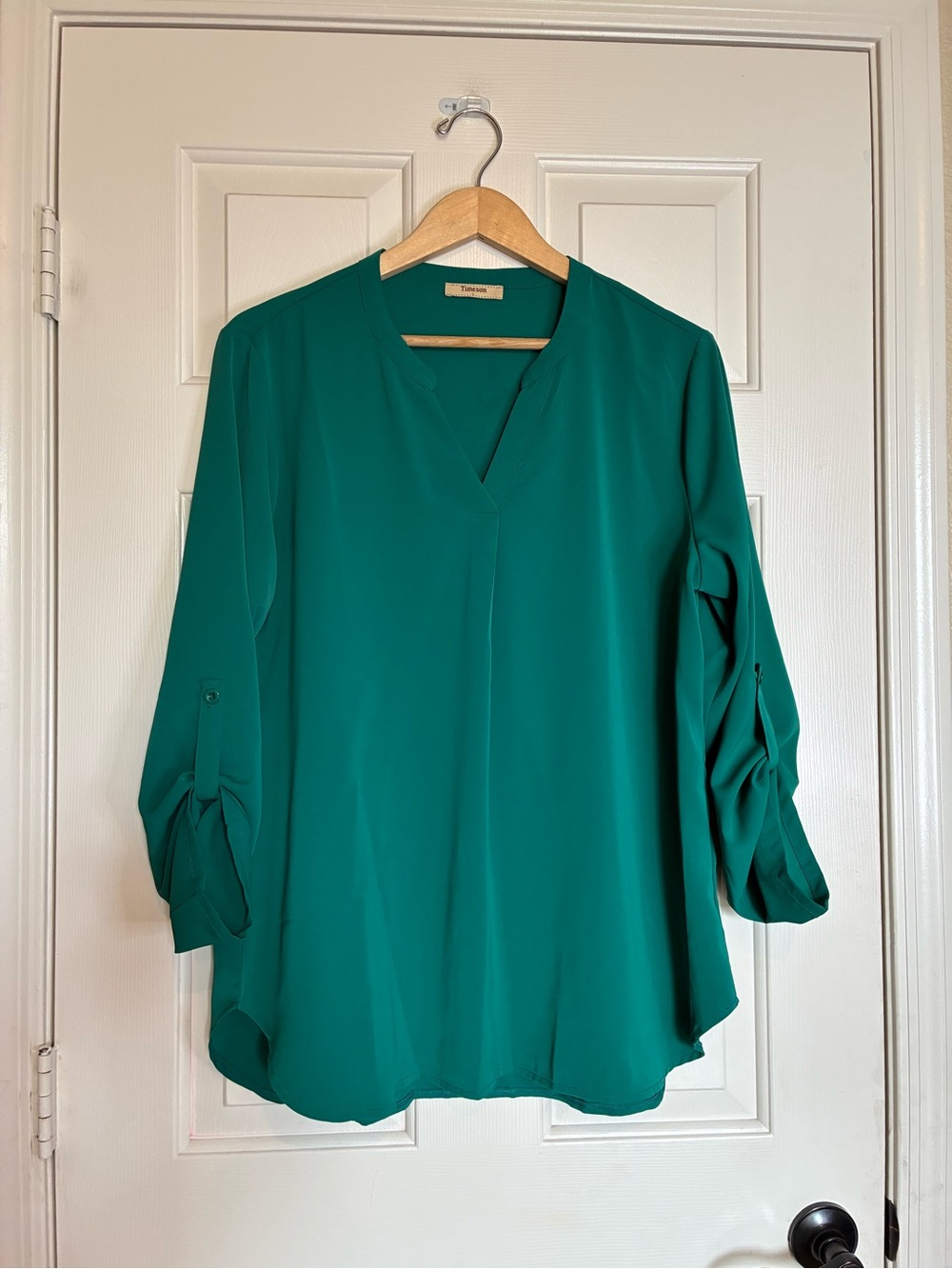 Women's Relaxed V-Neck Roll-Tab Tunic in Teal